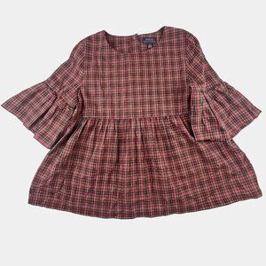 Girls Size 14 Polo Ralph Lauren Poplin Plaid Bell-Sleeve Blouse Top